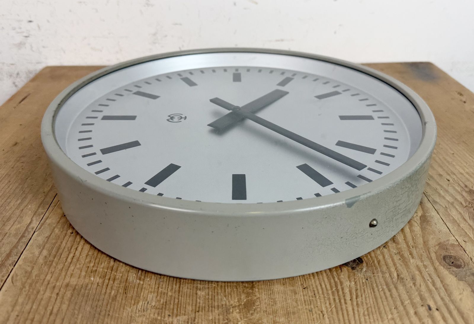 Grey Industrial Station Wall Clock From Tcw , 1960 photo vintage
