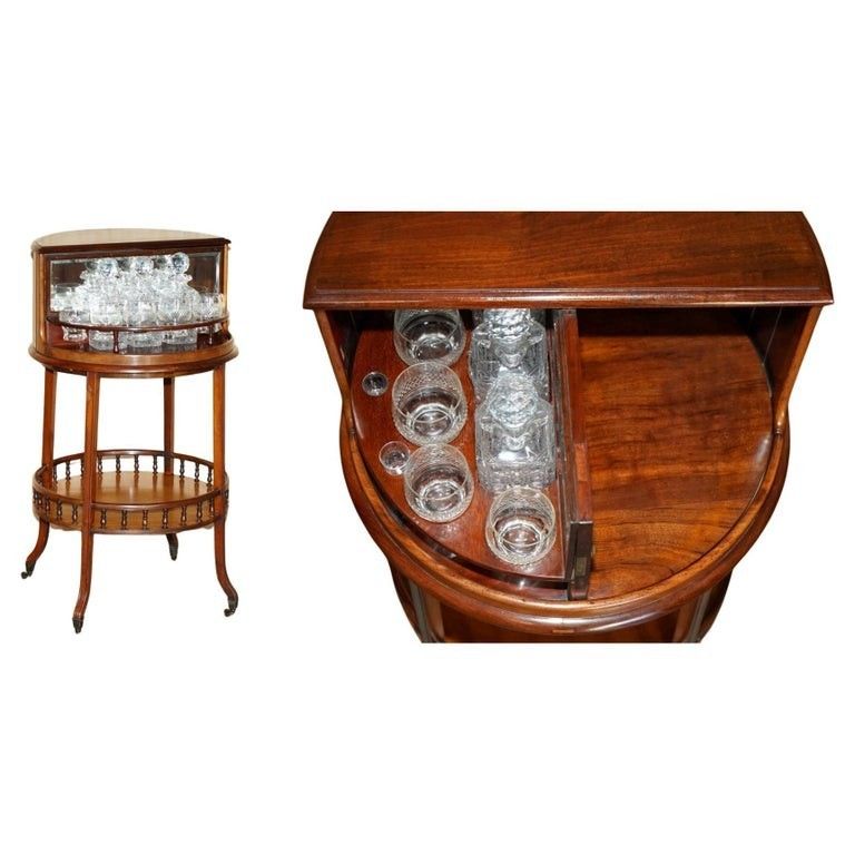Antique Victorian 1880 Mahogany Cut Glass Crystal Spinning Drinks Cabinet Table