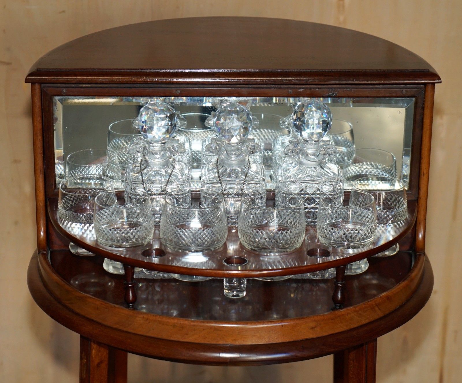 Antique Victorian 1880 Mahogany Cut Glass Crystal Spinning Drinks Cabinet Table photo Furniture