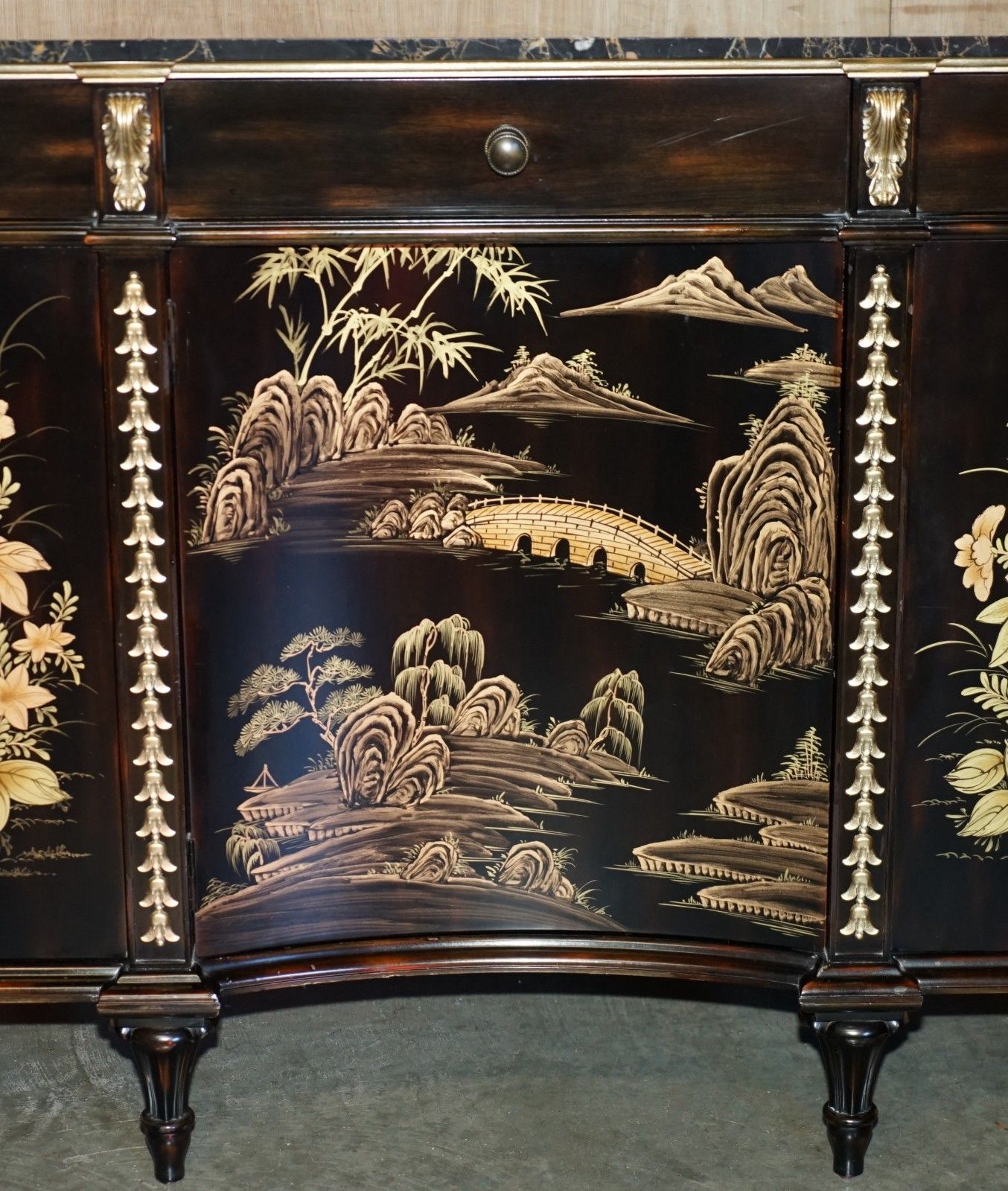 Stunning Large Marble Topped Chinese Chinoiserie Sideboard With Space For Fridge photo 2850.0