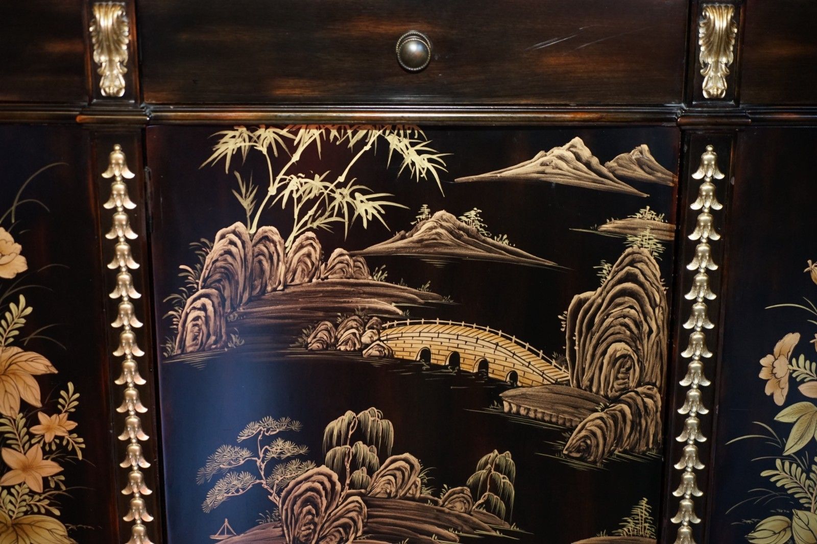 Stunning Large Marble Topped Chinese Chinoiserie Sideboard With Space For Fridge photo buy