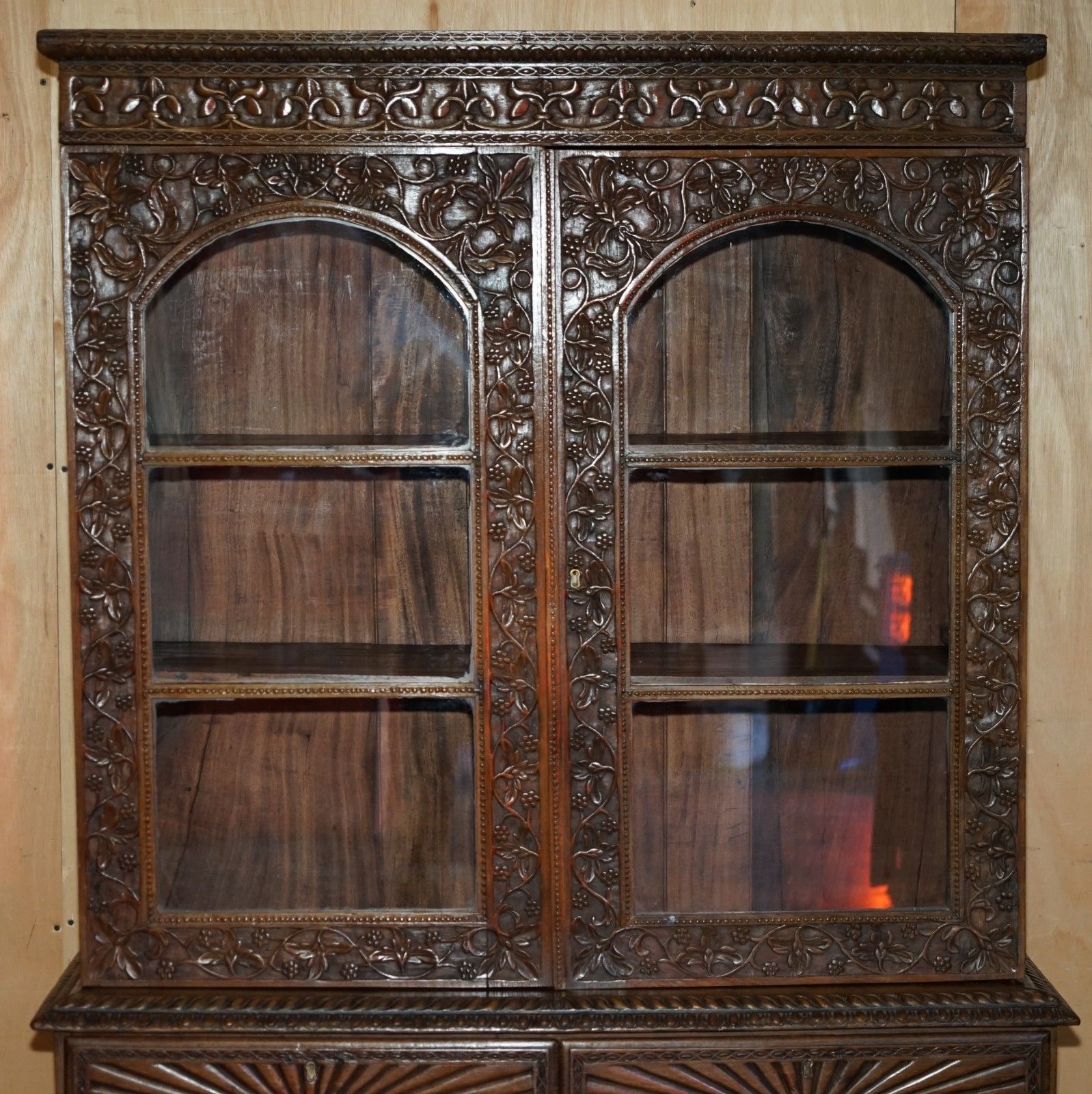 Antique 19th Century Colonial Anglo Indian Rosewood Bookcase On Chest Of Drawers photo for sale