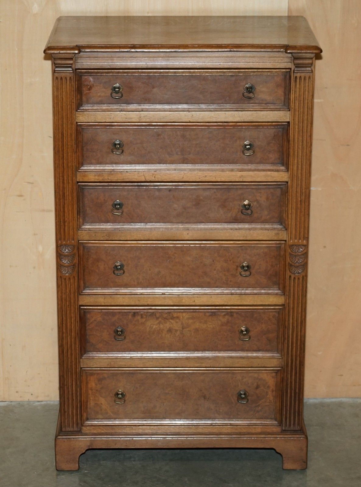 Stunning Antique Circa 1900 Pollard Burr Burl Oak Large Tallboy Chest Of Drawers photo for sale