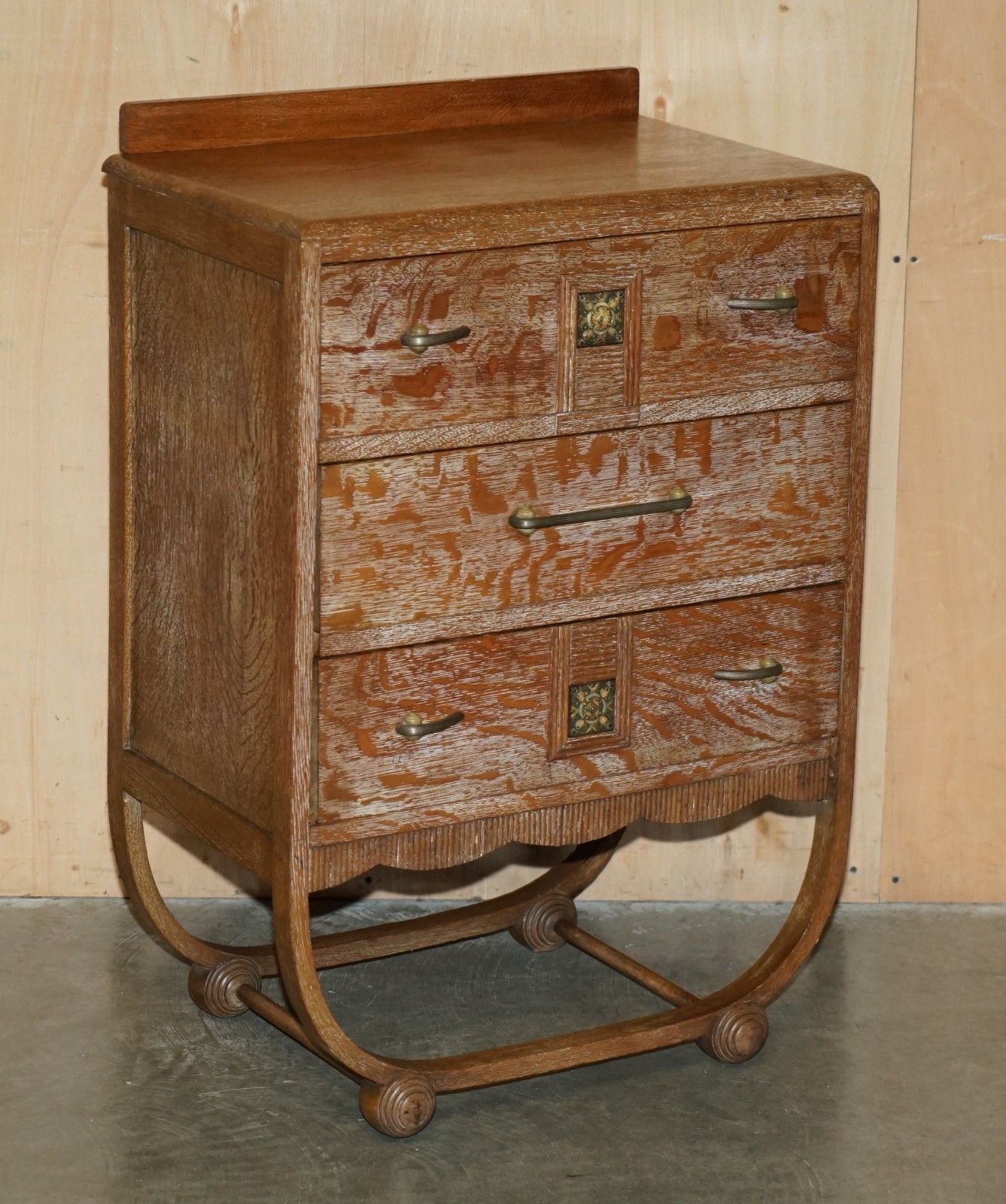 Art Deco Heals London Limed Oak Tall Chest Of Drawers Of A Large Suite photo furniture