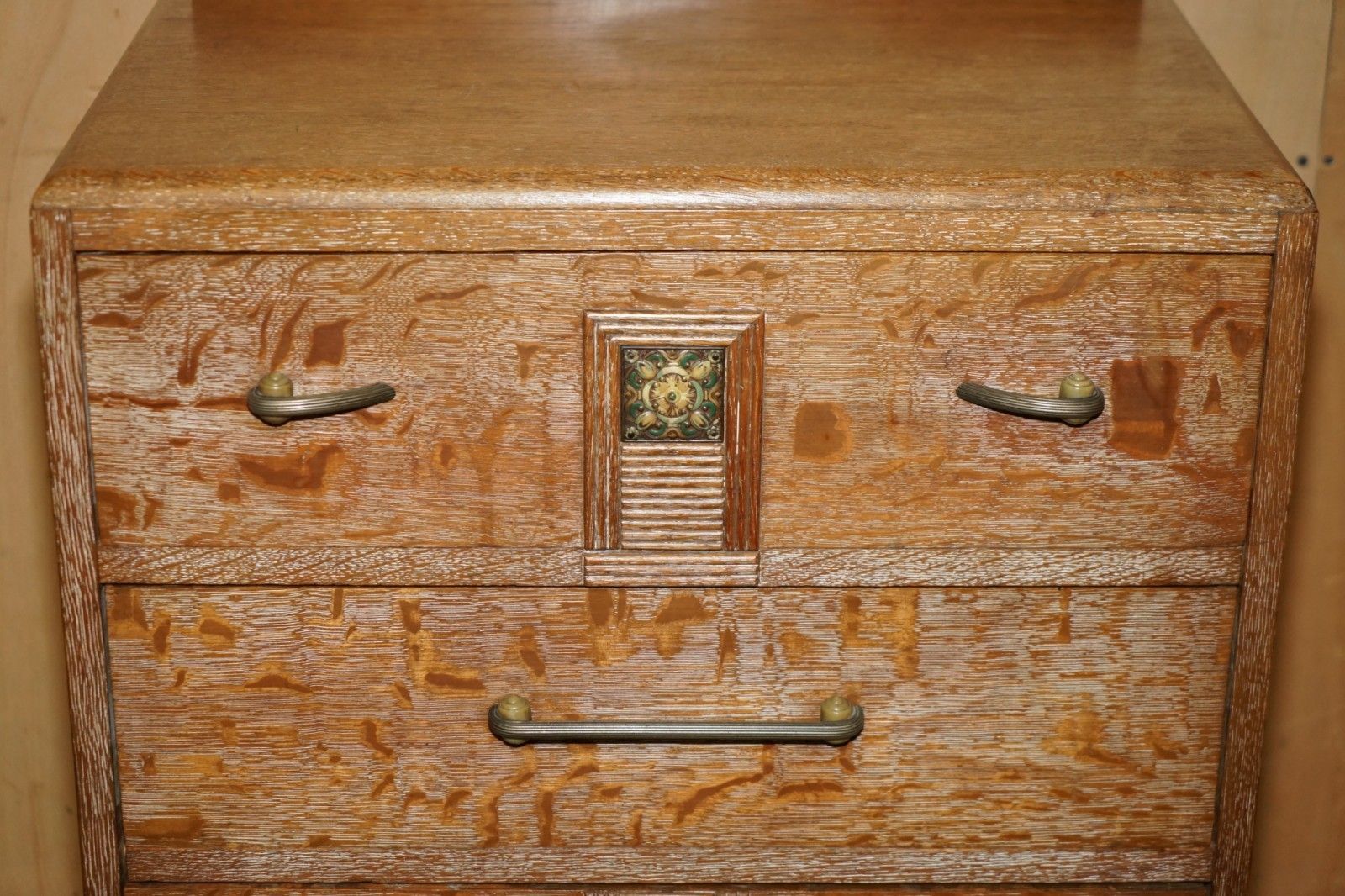 Art Deco Heals London Limed Oak Tall Chest Of Drawers Of A Large Suite photo buy