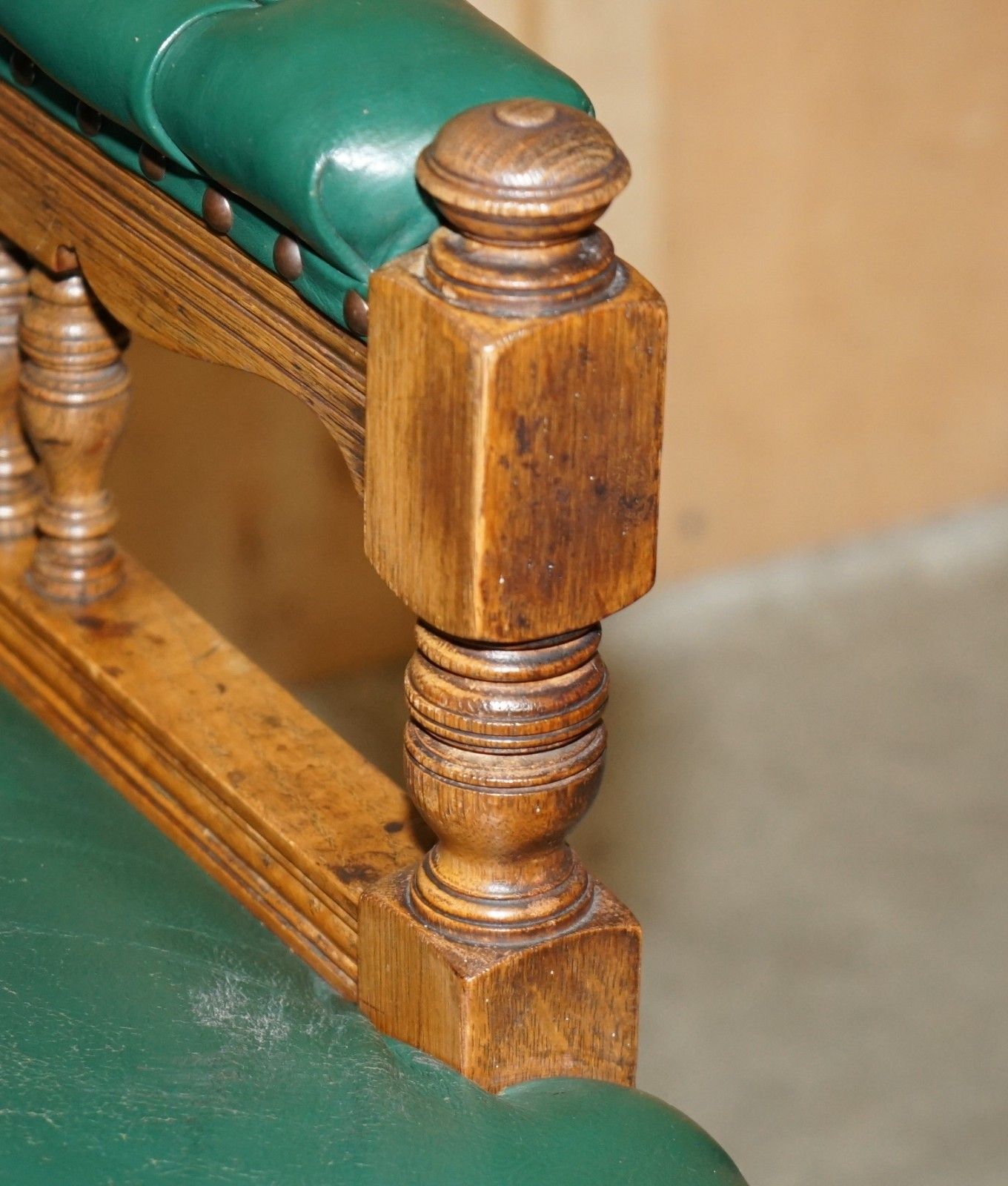 photo furniture Pair Of Antique Victorian Hand Carved English Oak & Leather Library Armchairs