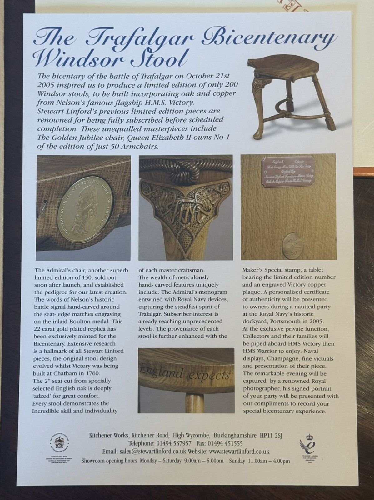 33/200 Stewart Linford Admiral Nelson Trafalgar Bicentenary H.M.S Victory Stool photo Furniture