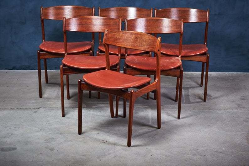 Vintage Rosewood Dining Chairs By Erik Buch, Set Of 6