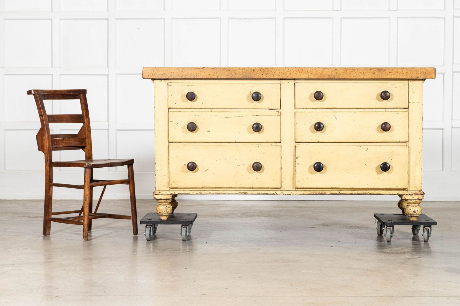 English 19thc Elm Top Pine Dresser Base Drawers photo Furniture