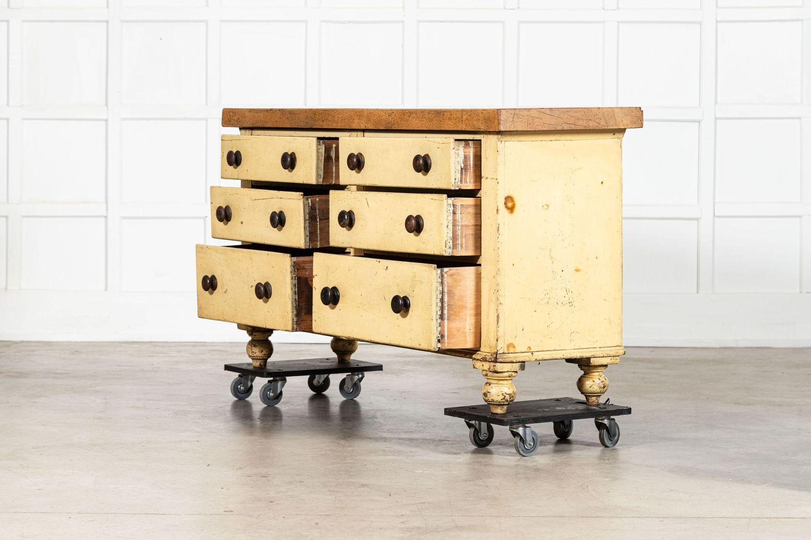 English 19thc Elm Top Pine Dresser Base Drawers photo vinterior
