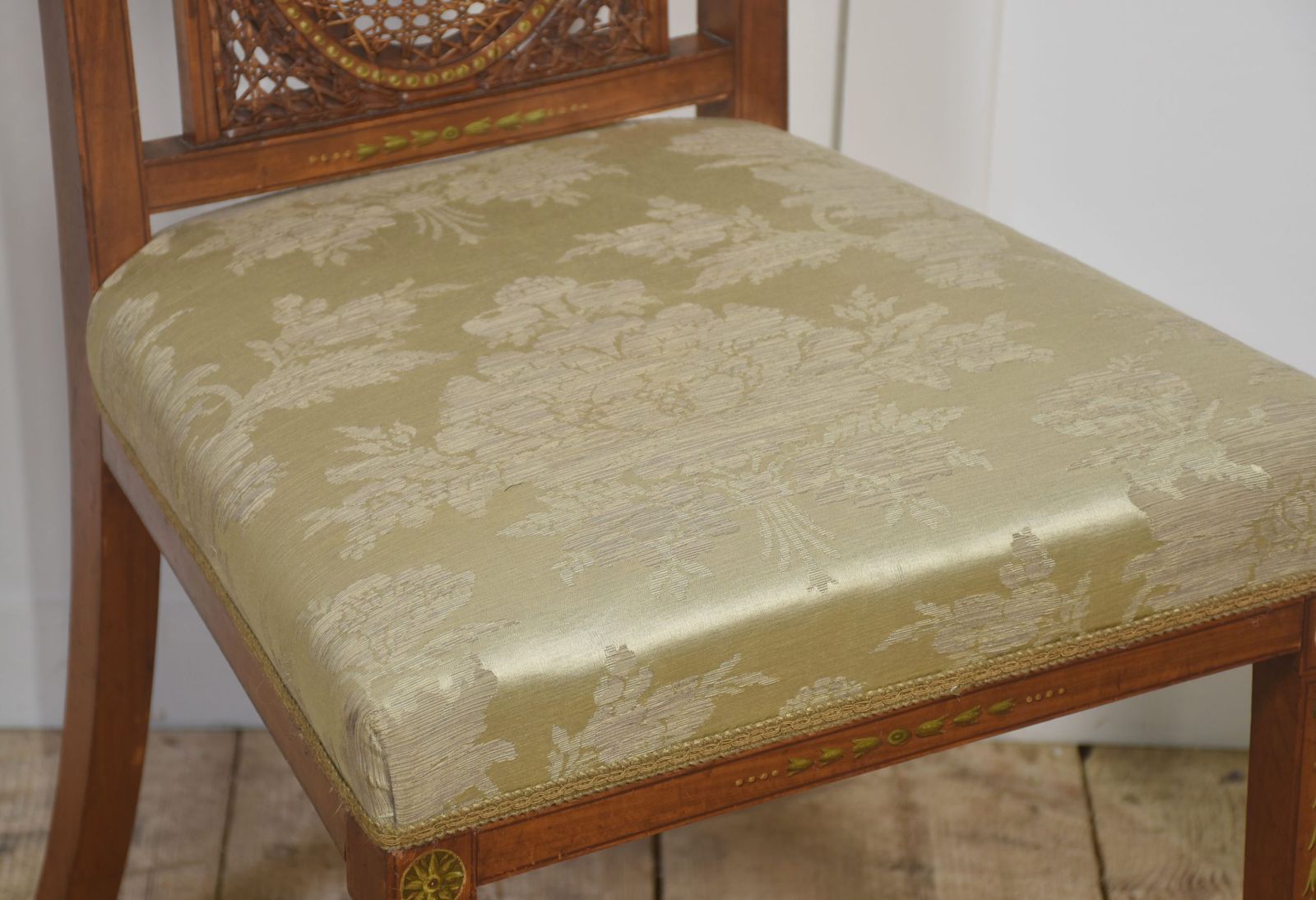 Pair Of Painted Edwardian Satinwood Cane Back Side Chairs photo vinterior