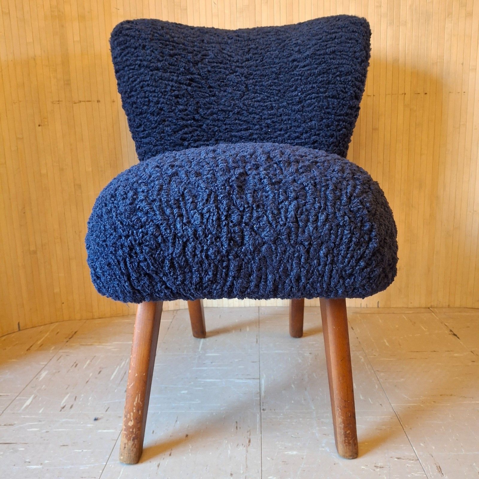 Fab Vintage Mid Century German Bartholomew Cocktail Chair Navy Ink Blue Faux Fur photo furniture