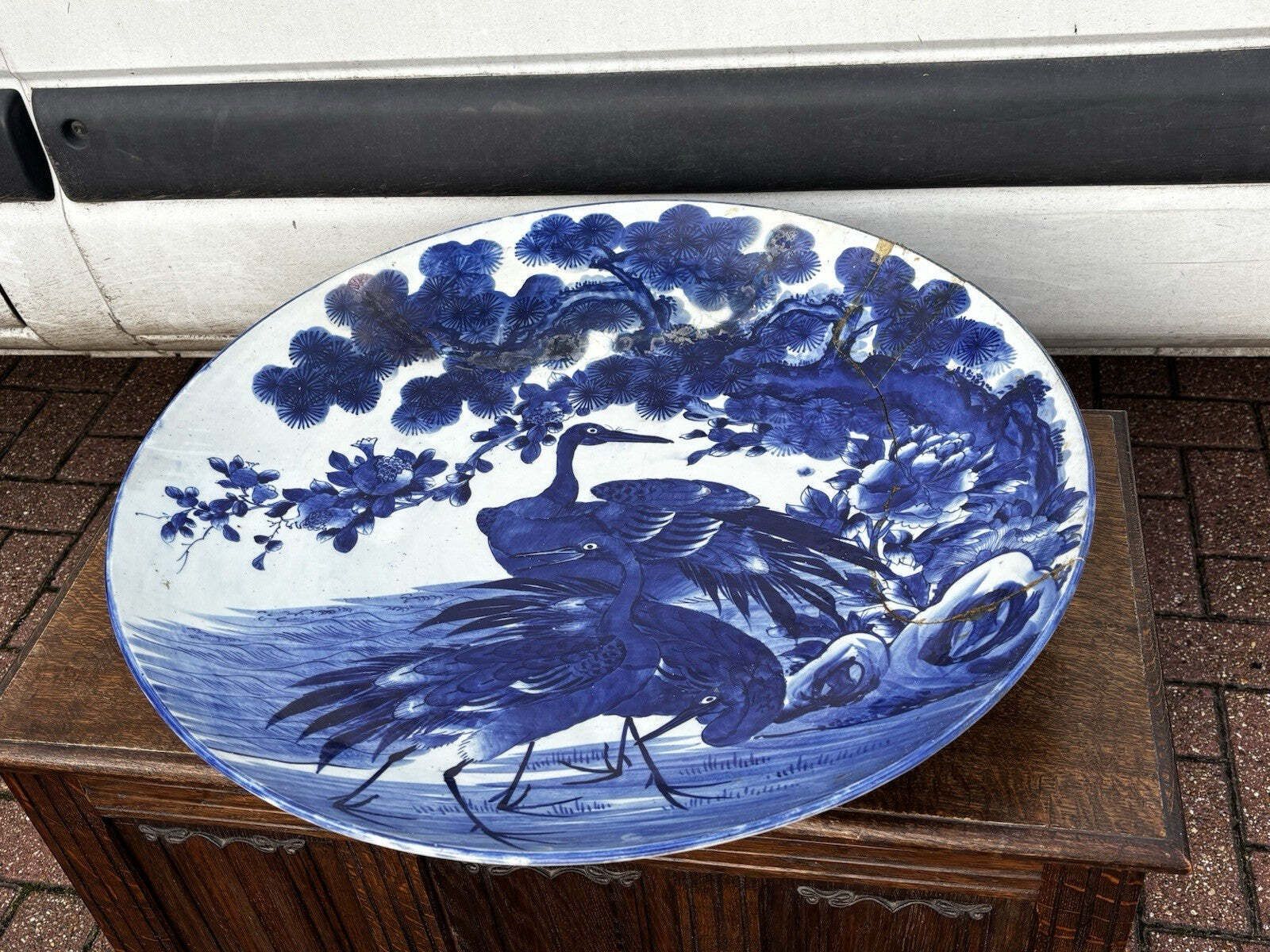 Very Large Antique Japanese Imari Blue And White Hand Painted Charger Plate photo 505.0