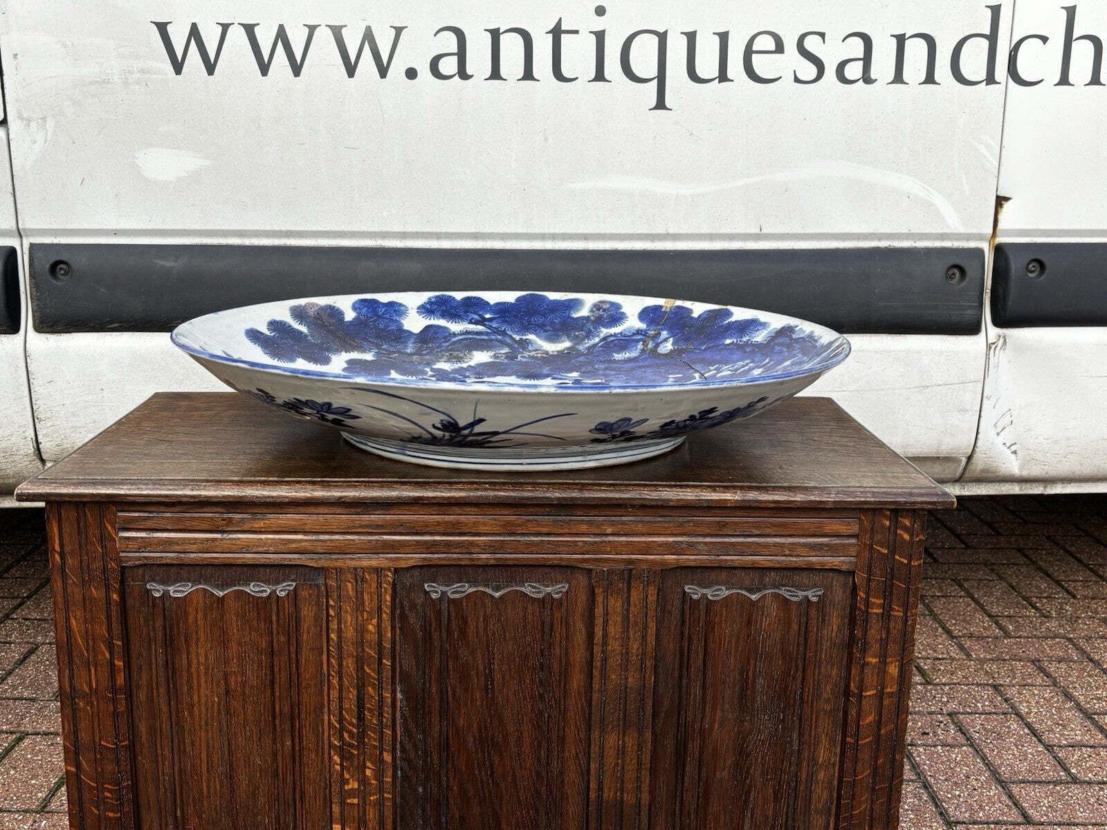 photo for sale Very Large Antique Japanese Imari Blue And White Hand Painted Charger Plate