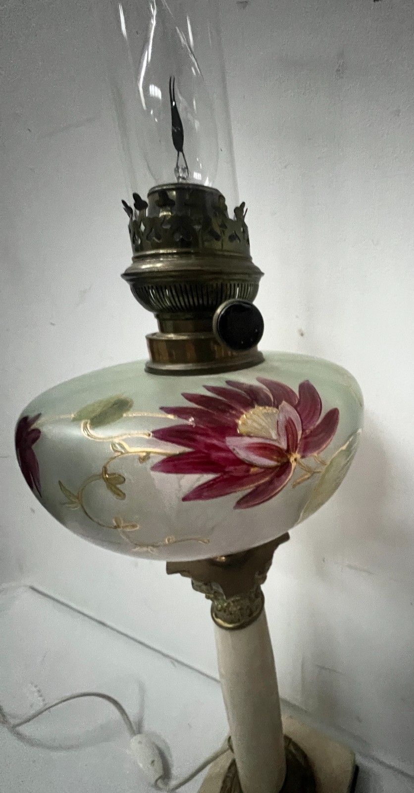 19th Century Marble And Bronze Oil Lamp Stand photo vintage