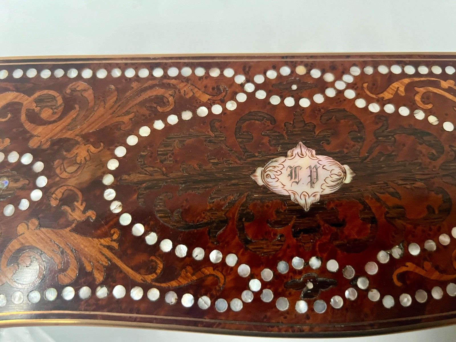 photo for sale Napoleon III Marquetry Boulle Thuya Magnifying Glass Glove Box. 19th Century.