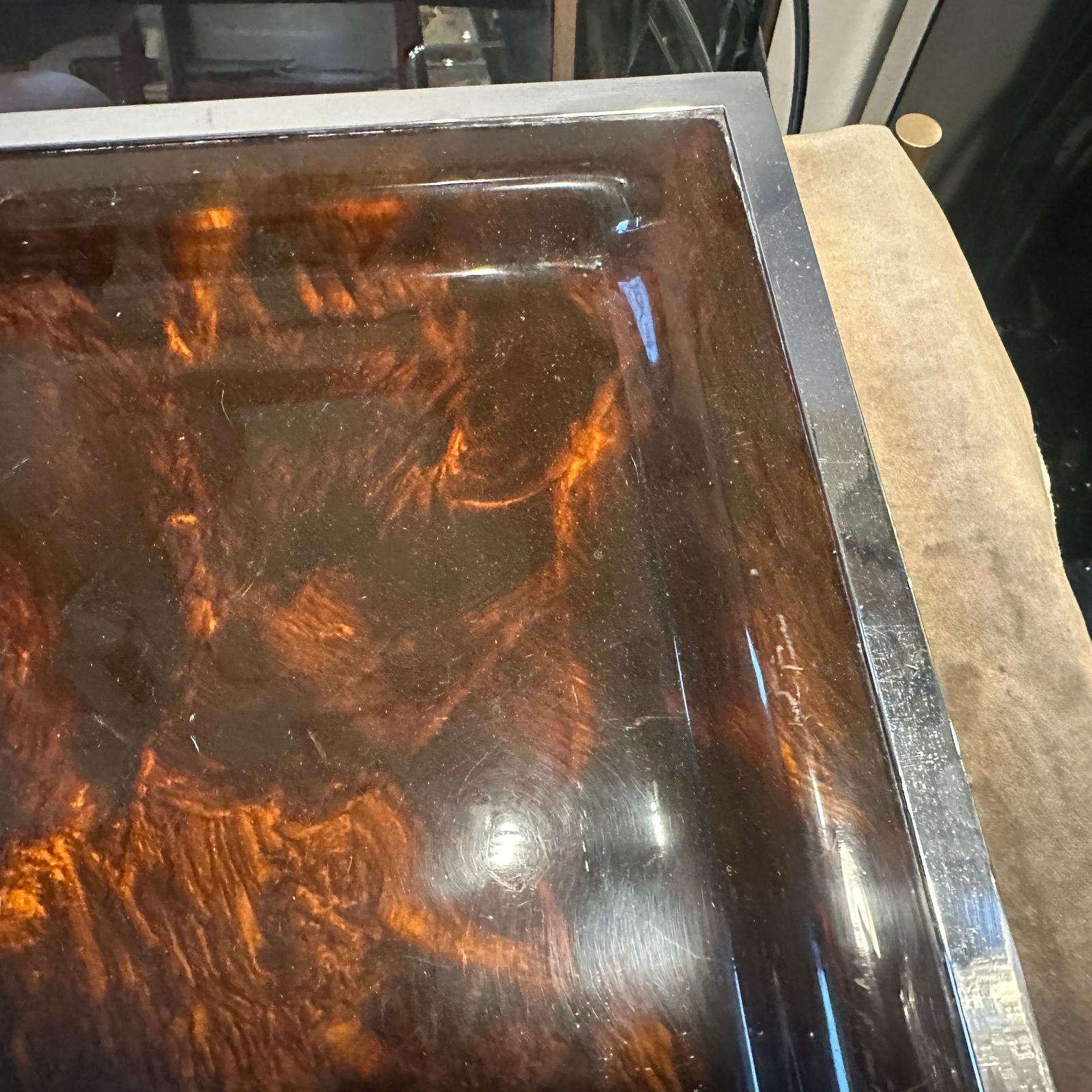 1980s Modernist Faux Tortoiseshell Lucite Square Tray By Ulderico Cavinato photo Home Decor