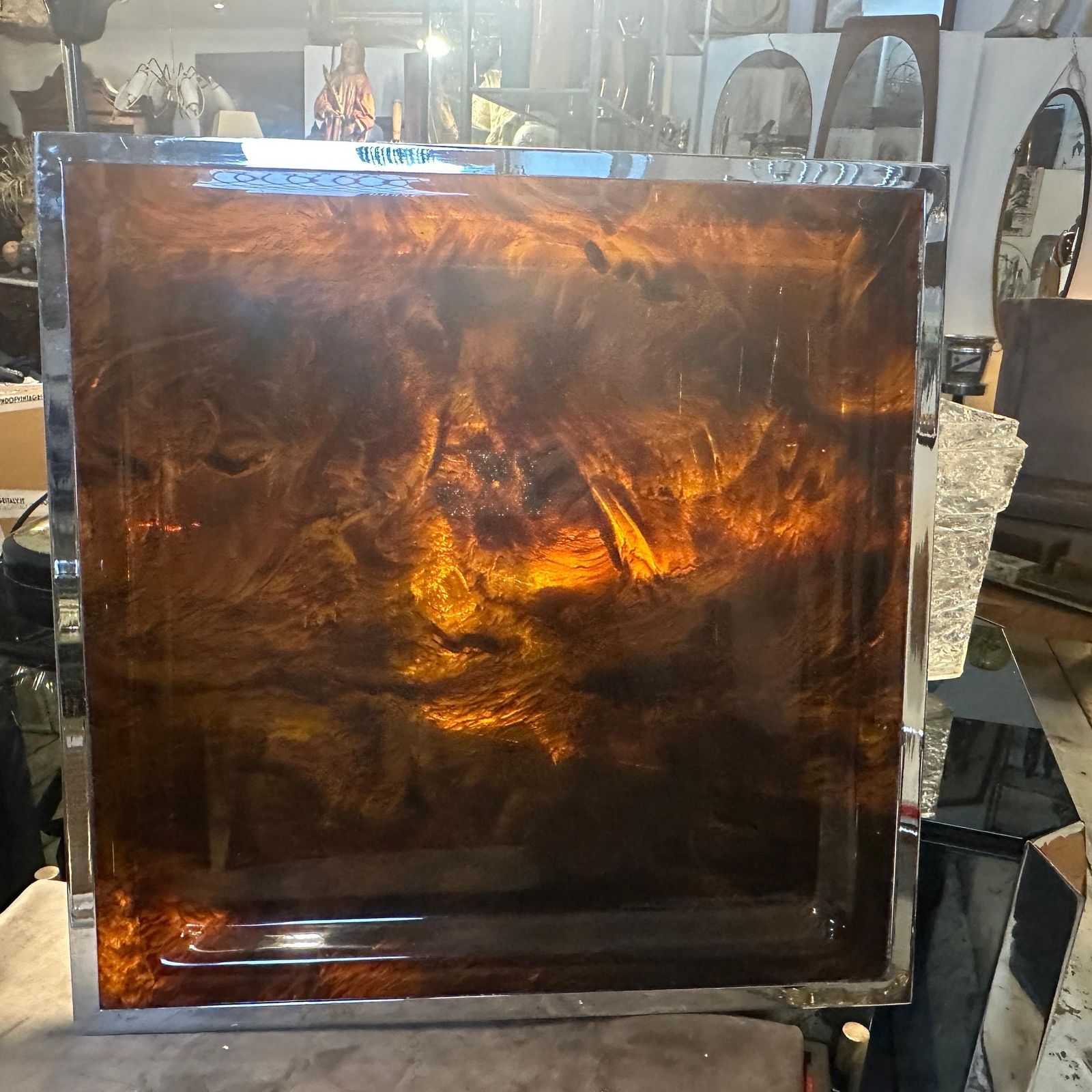 1980s Modernist Faux Tortoiseshell Lucite Square Tray By Ulderico Cavinato photo vinterior
