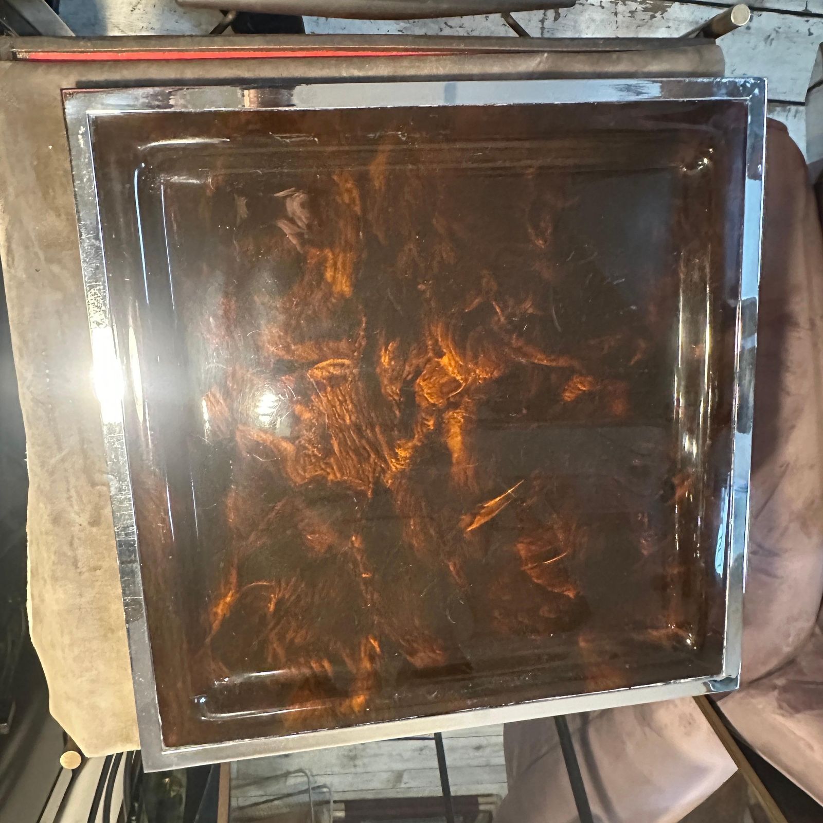 1980s Modernist Faux Tortoiseshell Lucite Square Tray By Ulderico Cavinato photo buy