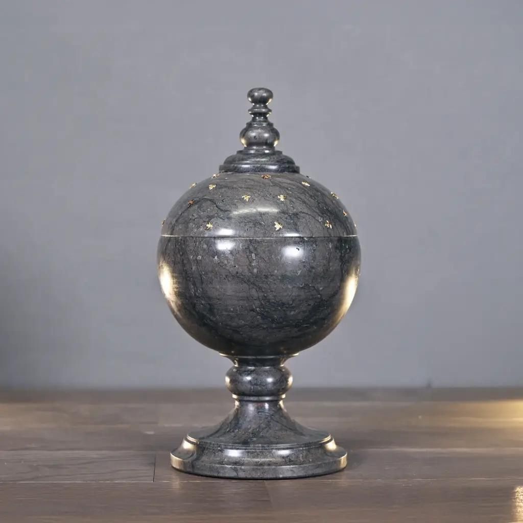 Grey/Black Marble Urn With Golden Bees, Classic Empire Style photo furniture
