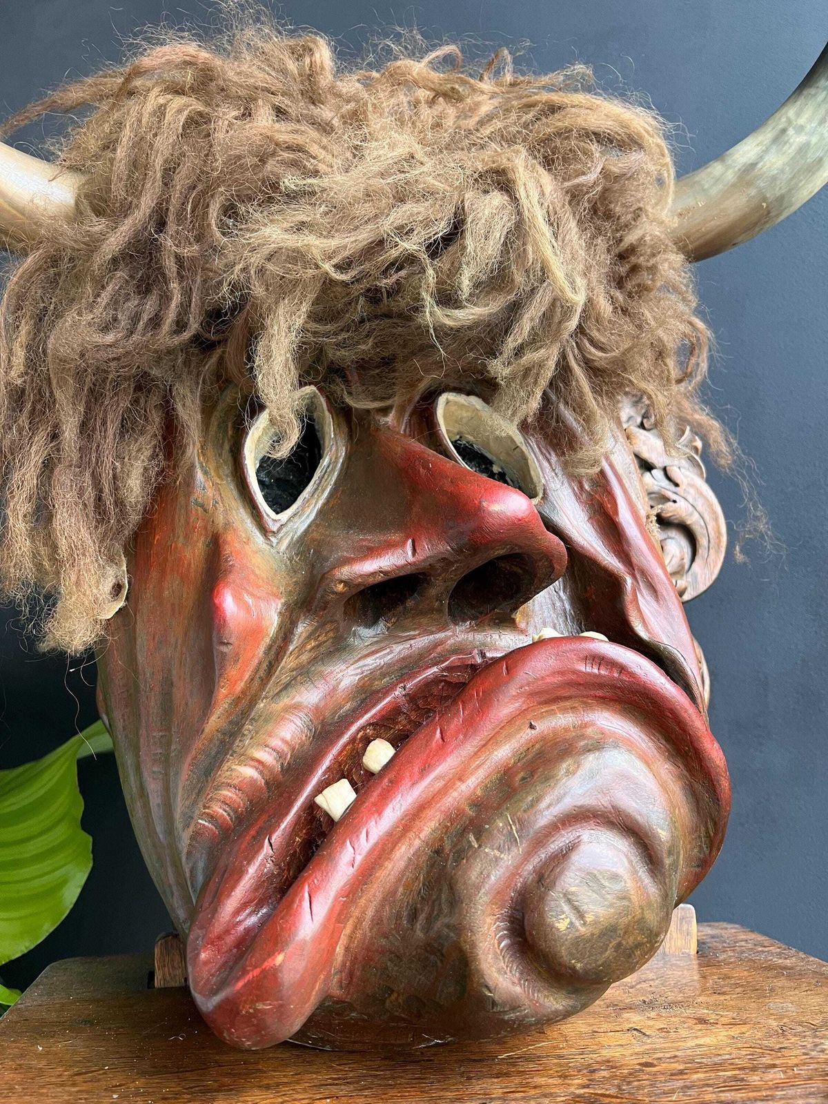 Vintage Folk Art Wall Mask, Switzerland photo Art