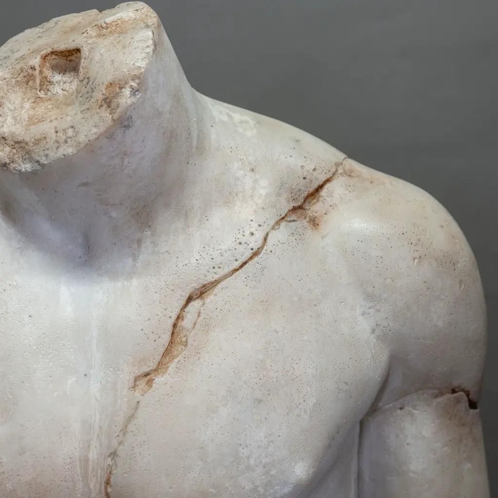 Greek Torso Sculpture In Resin, Marble Finish, Antique Greek Style photo Art