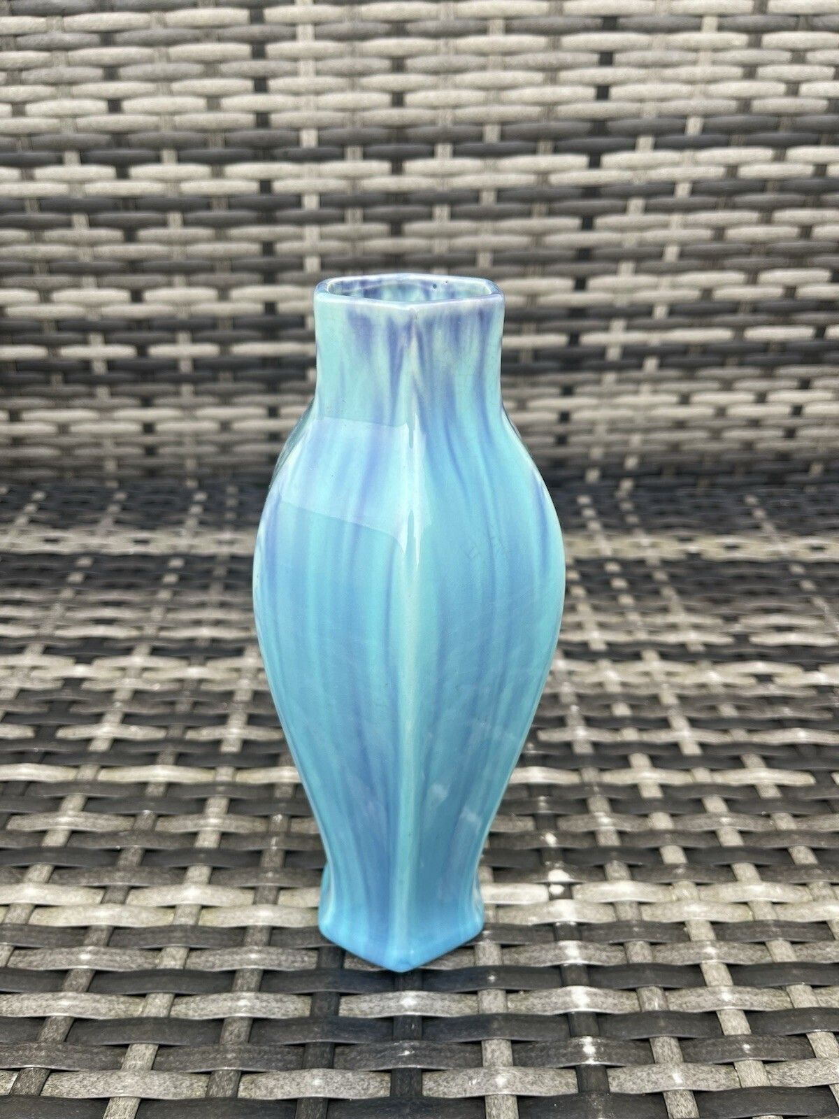 Rare Antique Art Deco James Plant & Son Mottled Turquoise Blue Drip Glaze Vase photo Home Decor