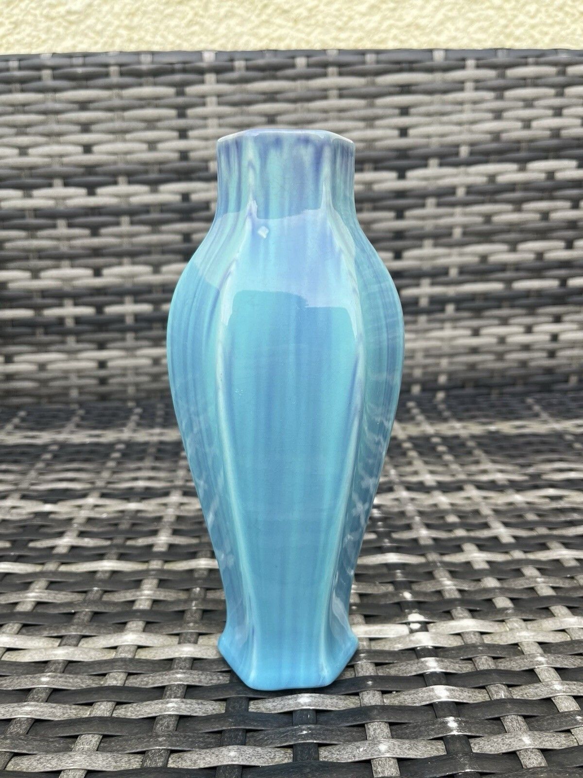 Rare Antique Art Deco James Plant & Son Mottled Turquoise Blue Drip Glaze Vase photo 89.0