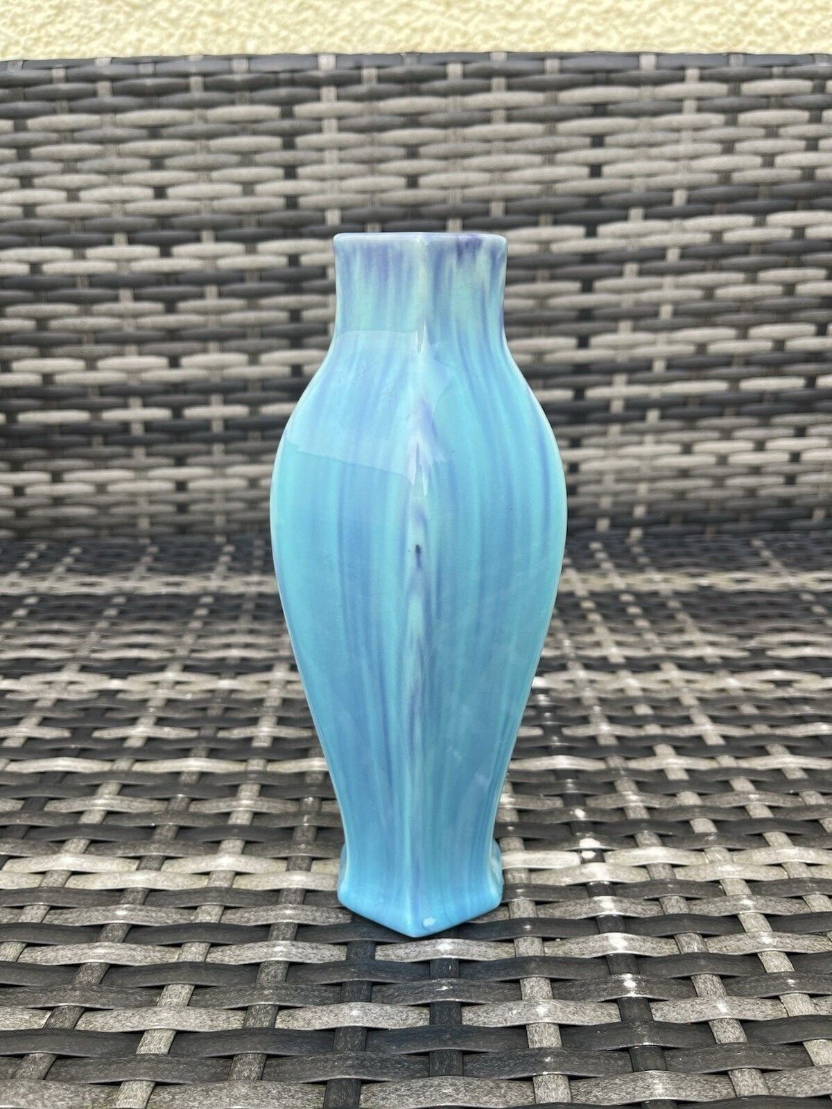 Rare Antique Art Deco James Plant & Son Mottled Turquoise Blue Drip Glaze Vase photo buy