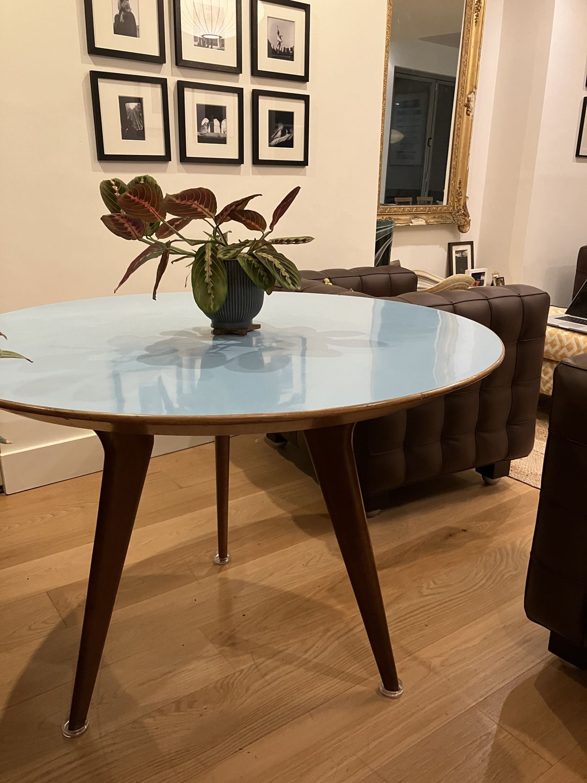 Round Table, Beautiful Wood With Amazing Blue Top. Italian Made photo Furniture
