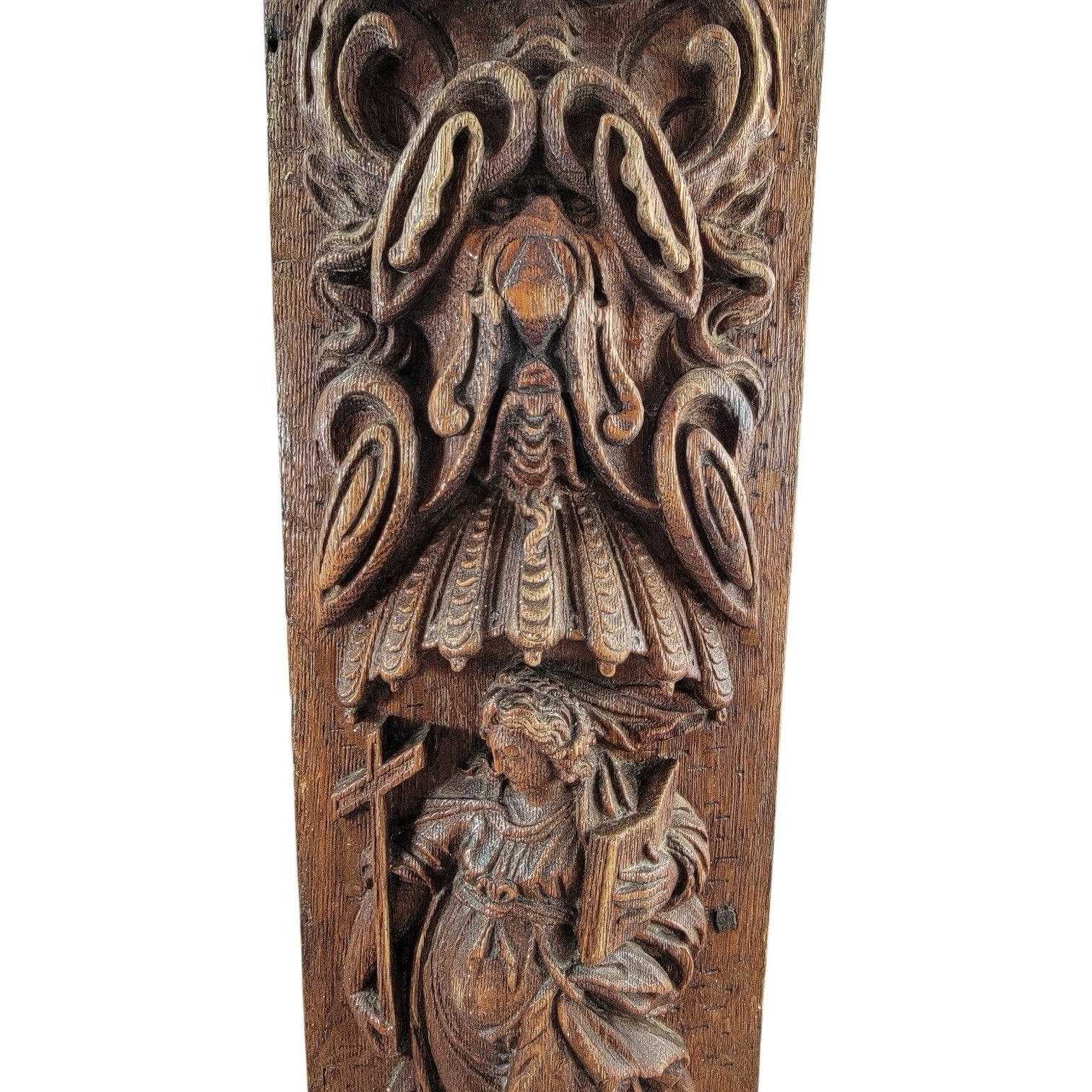 Fine 17th C. Flemish Baroque Carved Oak Panel Allegory Of Faith German Antique photo for sale