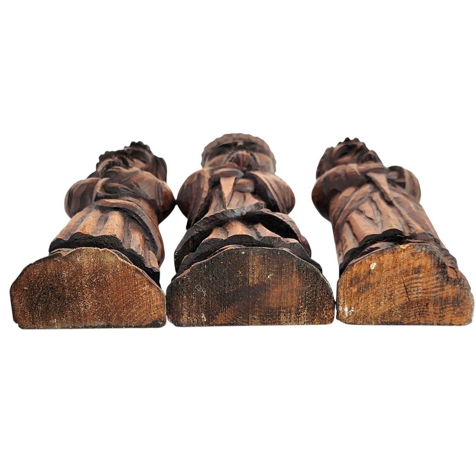 Rare Set Of 5 Signed Franz Keller German Carved Wood Statues Vintage Folk Art photo vinterior