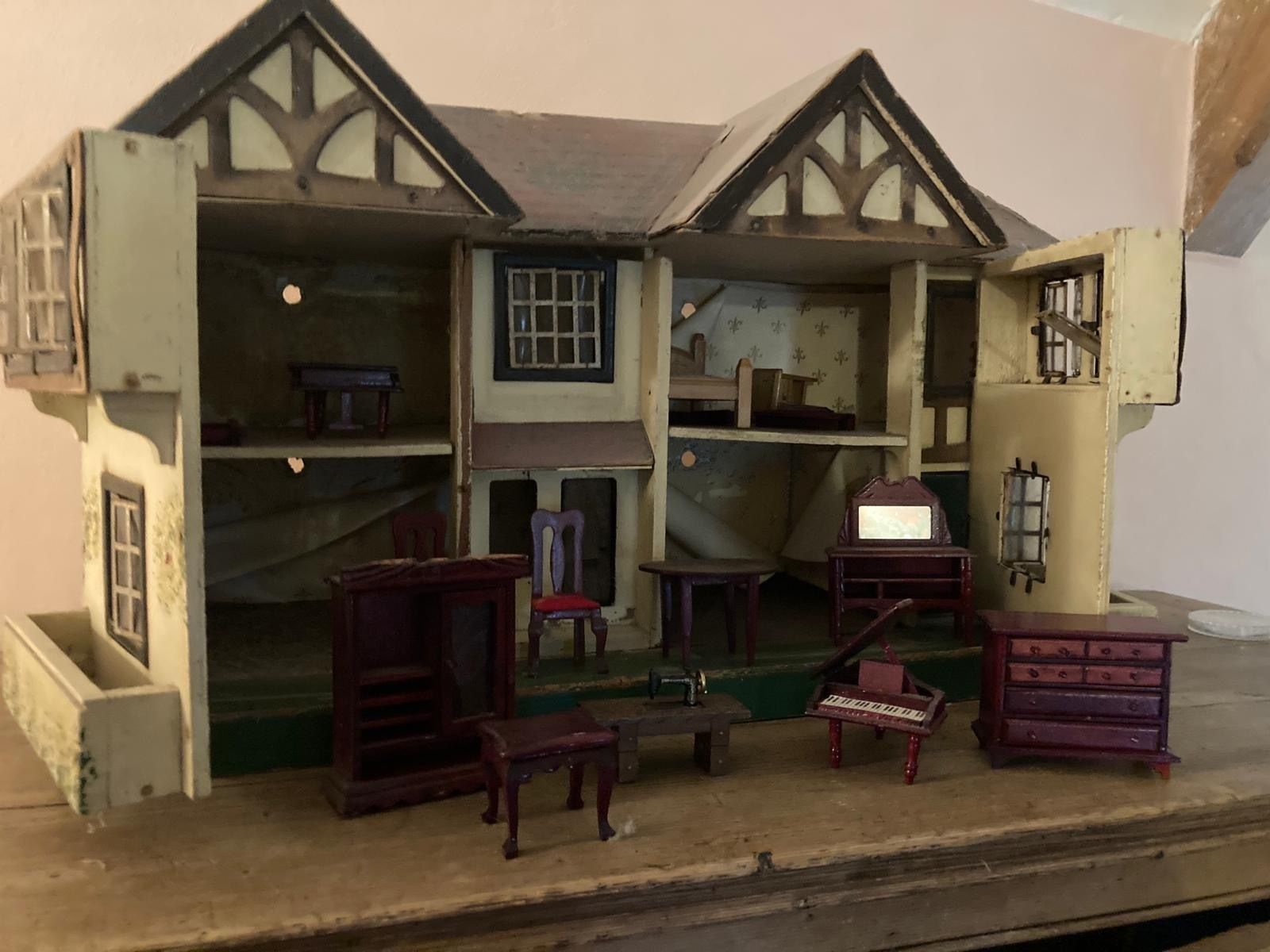 Antique Dolls House Circa 1940s With Assorted Furniture photo furniture