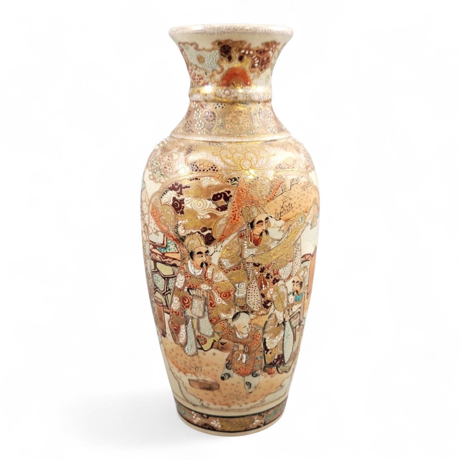 Kyoto Satsuma Vase, Courtly Procession & Karako, Heavy Moriage, C.1890–1910