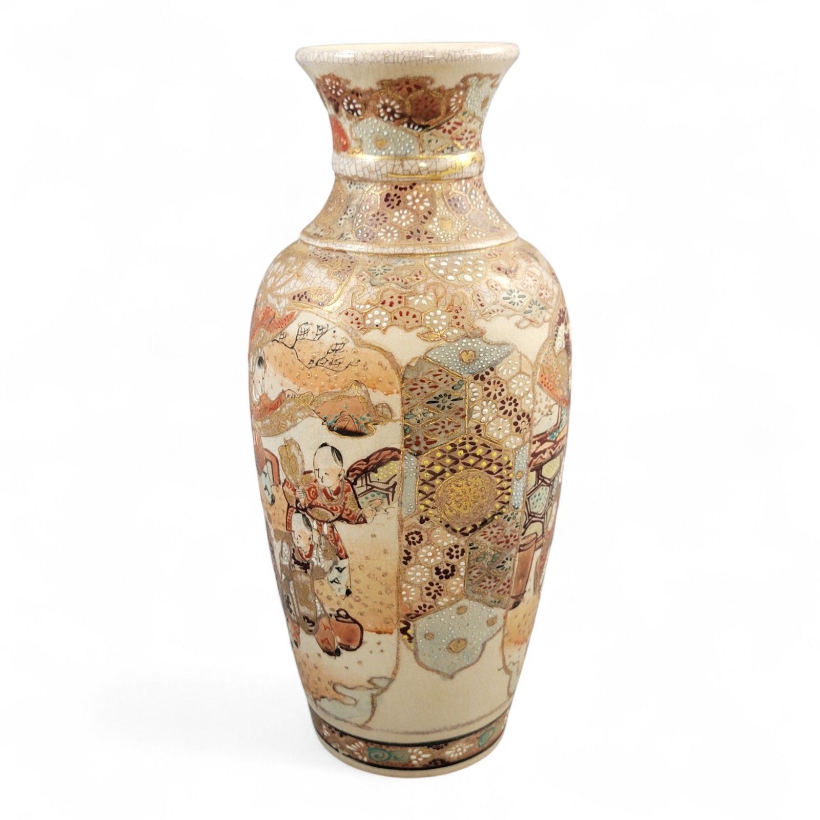 Kyoto Satsuma Vase, Courtly Procession & Karako, Heavy Moriage, C.1890–1910 photo 645.0