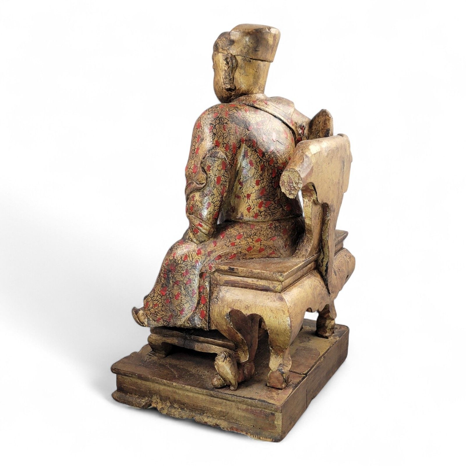 Early Chinese, Gilt, Painted Wood, Temple Figure, Civil Official, C.1650 photo for sale
