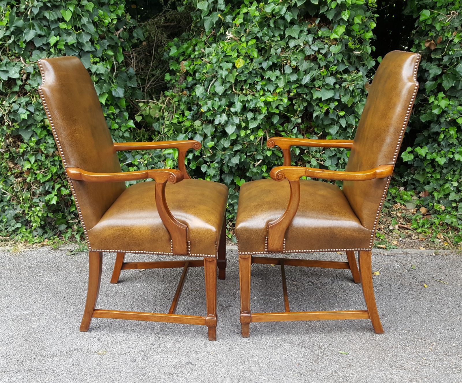 Matching Pair Of Mahogany & Brown Leather Office Chairs photo buy
