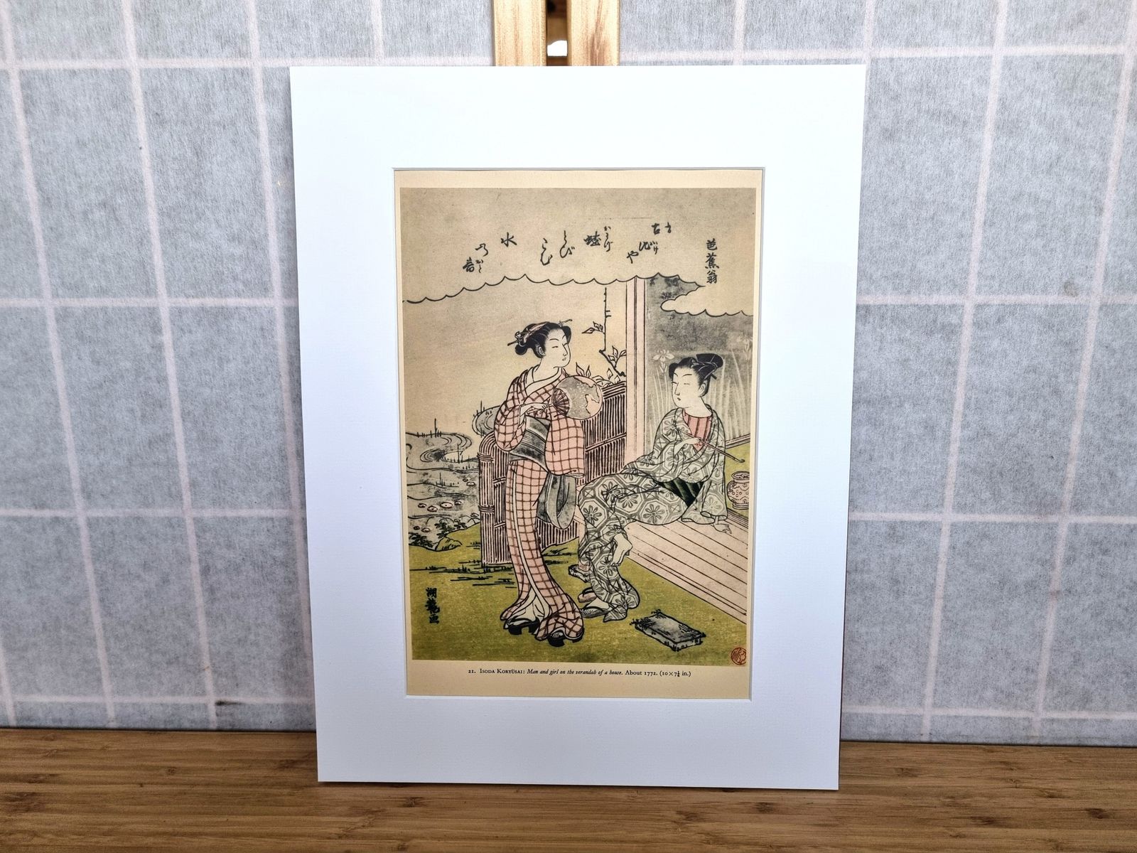 Japanese Print, Isoda Koryusai Basho Scene, 1950s Color Mounted Art, Edo Period Woodblock Style photo 95.0