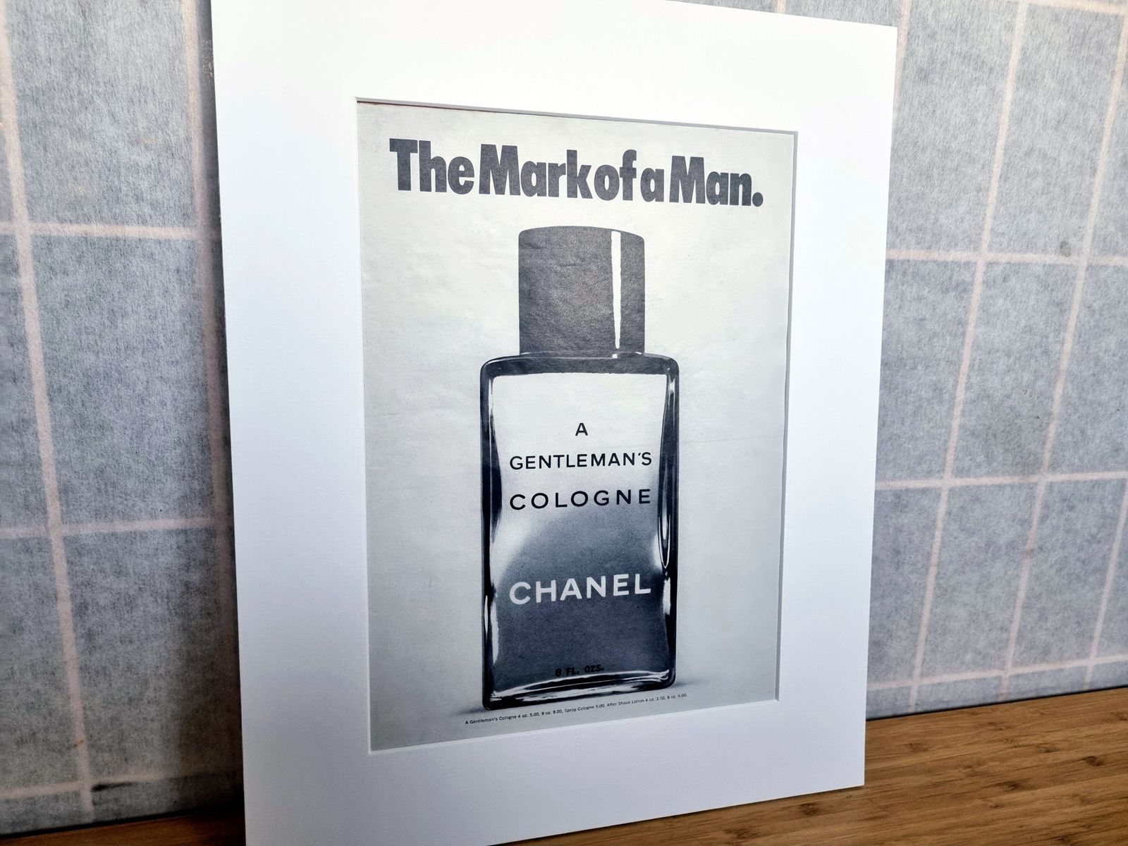 Vintage Fragrance Print Ad, Chanel Mens Cologne Advertisement, 1960s Magazine Page Mounted Wall Art photo vinterior