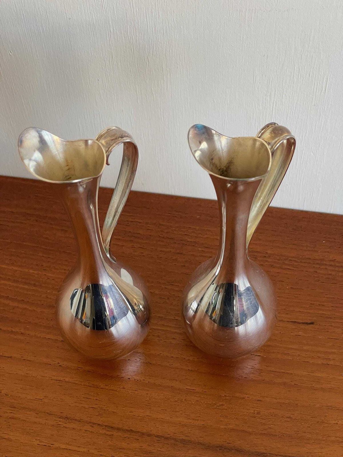 Pair Of Danish Modernist 60s Silver Plated Small Vases Pitcher By Jorgen Steffensen photo vinterior