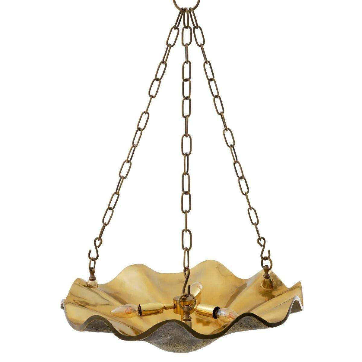 Vintage Brass Chandelier With Sculptural Bowl Design photo Lighting