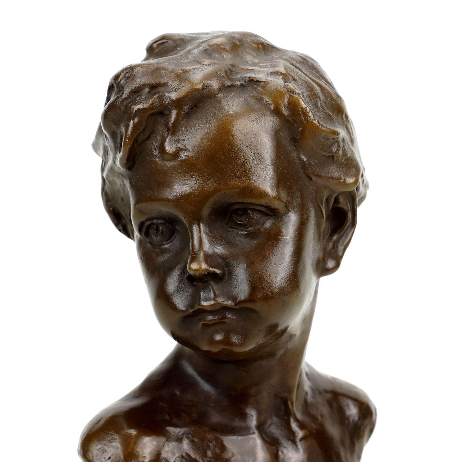 1497.0 Art Nouveau Bronze Sculpture, Bust Of A Boy, Signed A. Moreau photo