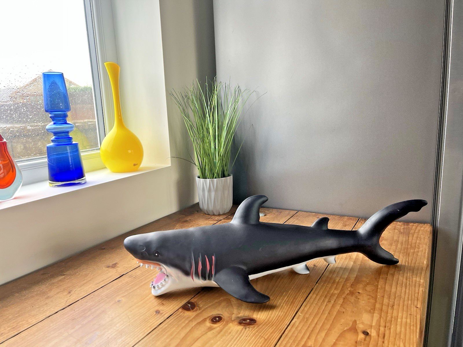 Large 20" Vintage Fast Champ Ind Ltd Hongkong Rubber Great White Shark Jaws Prop photo for sale