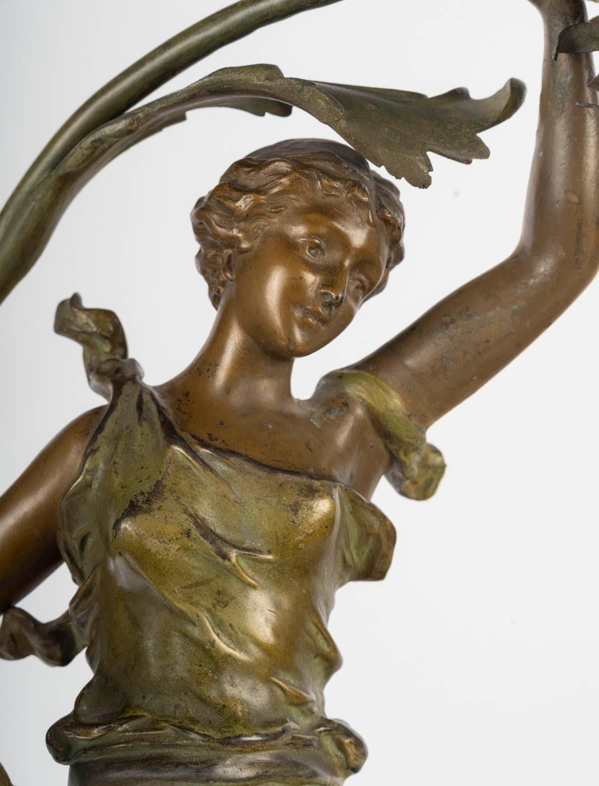 Art Nouveau Period Table Lamp, Circa 1900, Depicting A Woman With A Water Lily. photo furniture