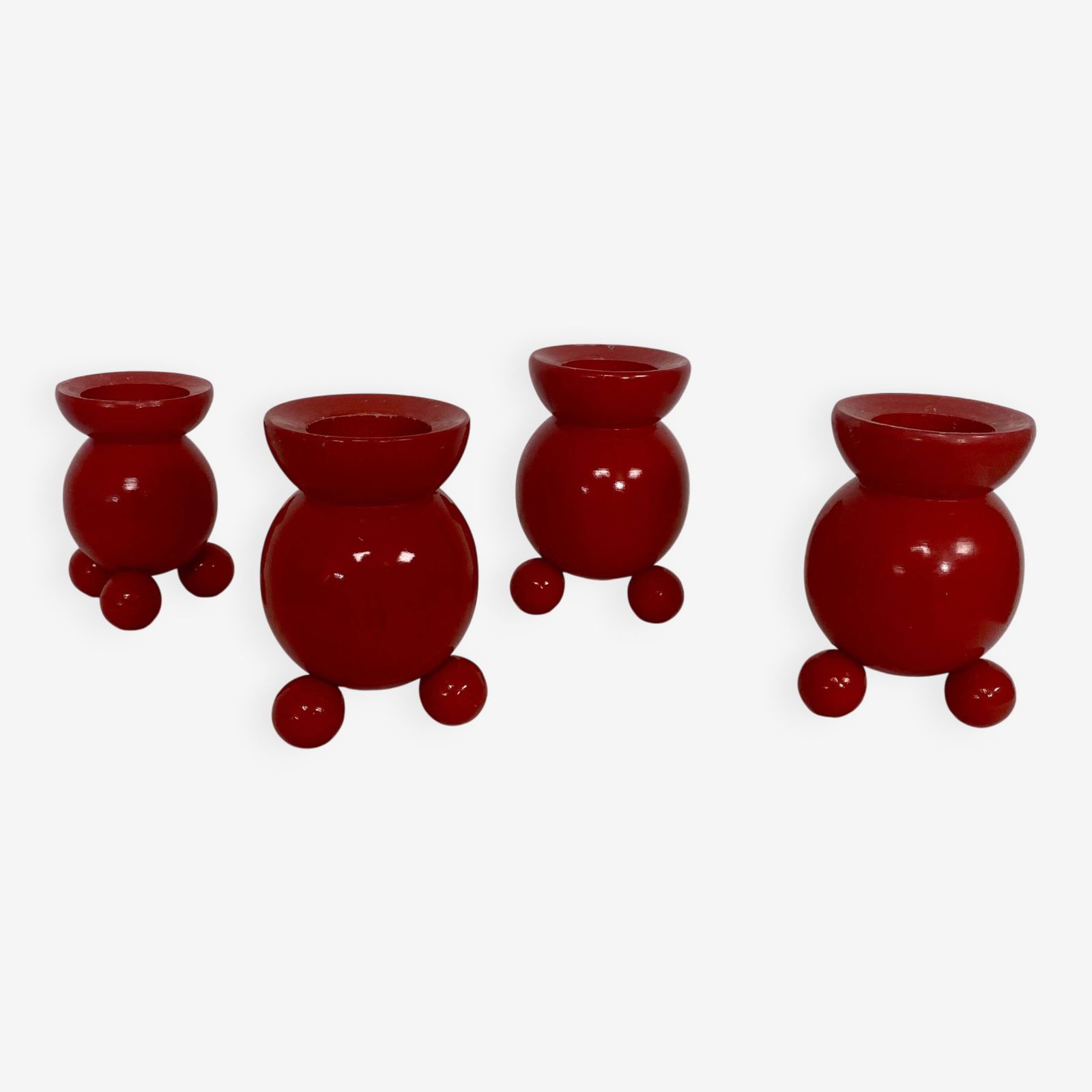 Set Of 4 Swedish Wooden Candlesticks – 1950s