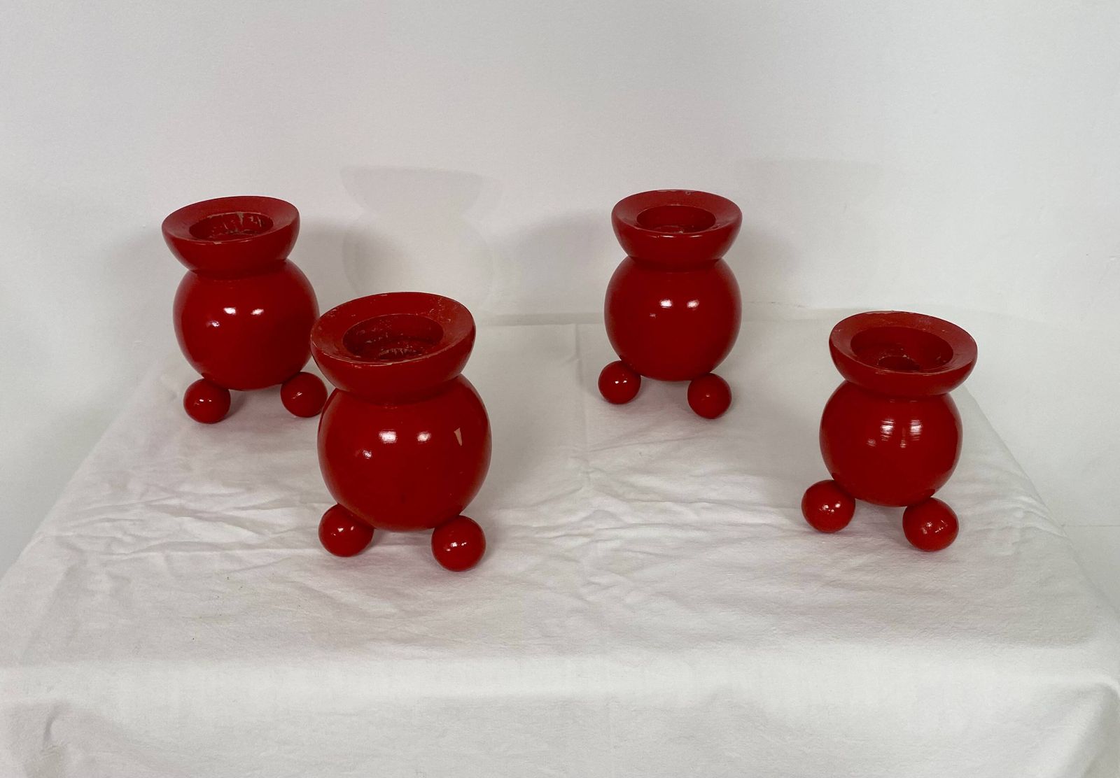 photo for sale Set Of 4 Swedish Wooden Candlesticks – 1950s
