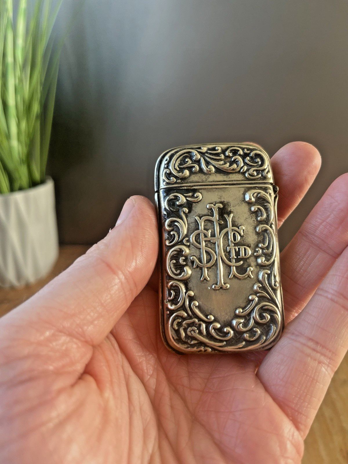 Antique Art Nouveau White Metal The State Fire Office Sf Vesta Case Match Holder photo for sale