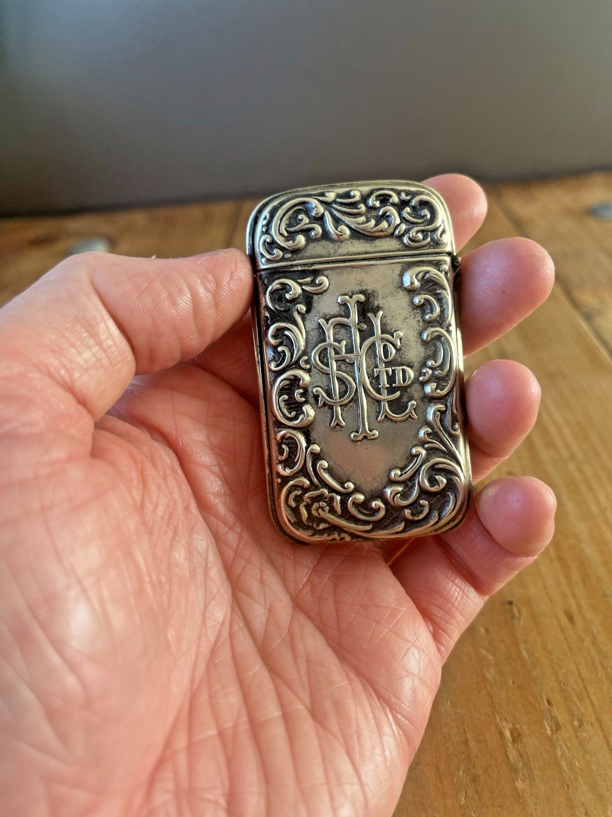 Antique Art Nouveau White Metal The State Fire Office Sf Vesta Case Match Holder photo vintage