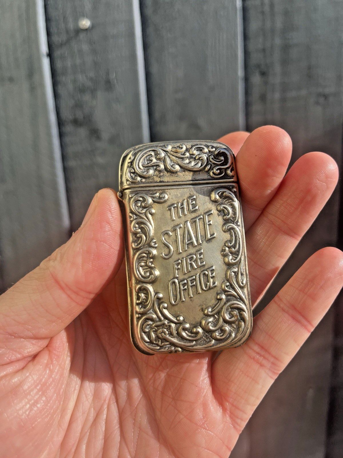 photo furniture Antique Art Nouveau White Metal The State Fire Office Sf Vesta Case Match Holder