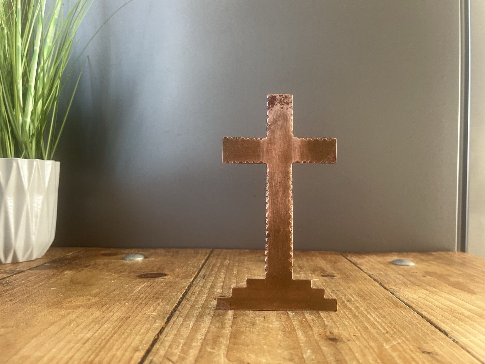 Antique Art Deco Stepped Base Freestanding Copper Crucifix Church Cross Jesus photo furniture